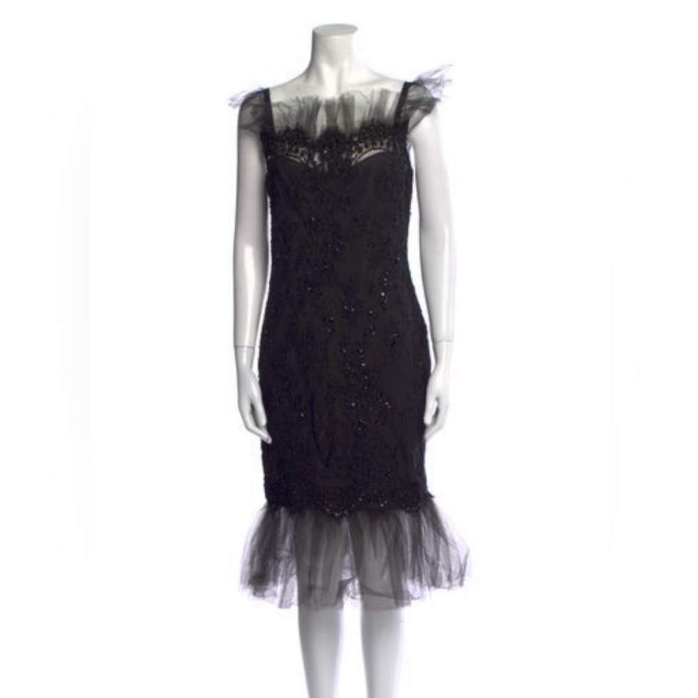 Marchesa Notte Shift Black Cocktail Dress